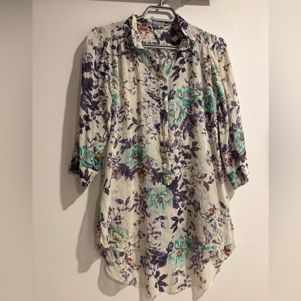 Wilfred Silk Floral Blouse in Cream and Green